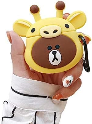 Airpods Case, 3D Cute Cartoon Blue Monster Case for Apple Airpods 1&2, Airpods Accessories Protective Silicone Cover and Skin with Carabiner for Apple Airpods Charging Case (Giraffe Bear)