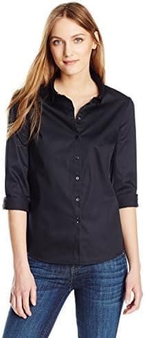 Essentialist Women's Stretch Poplin Slim Button Down Shirt