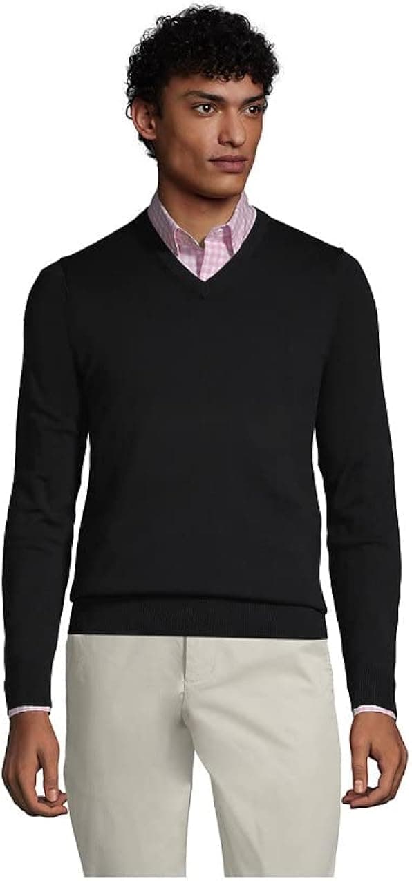 Lands' End Men's Classic Fit Fine Gauge Supima Cotton V-Neck Sweater