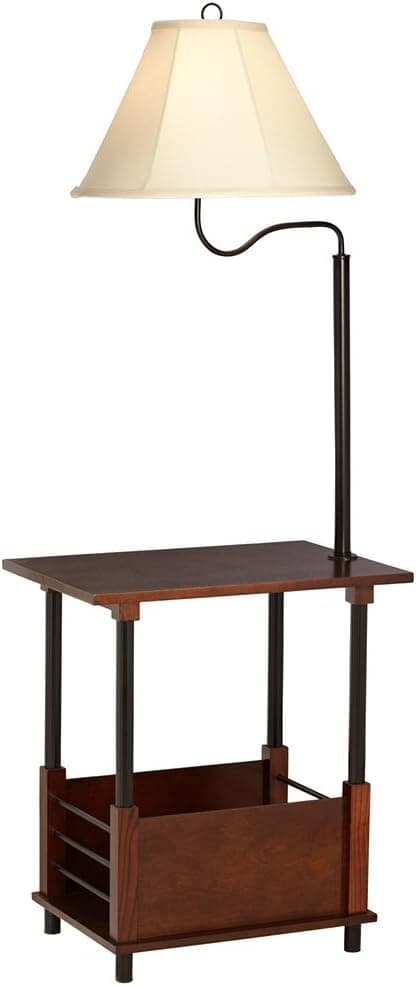 Regency Hill Marville Mission Rustic Farmhouse Floor Lamp with End Table 55" Tall Wood Open Crate Swing Arm Adjustable Off White Empire Shade for Living Room Reading Bedroom Office House