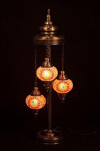Handmade, Tiffany Style Glass, Turkish/Moroccan Lantern Ottoman Style Mosaic Floor Lamp (Orange, 3 Globes)