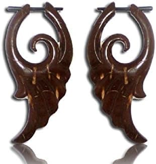 Tribal Organic Wooden Earrings Fake Gauges Sold As Pair W 7