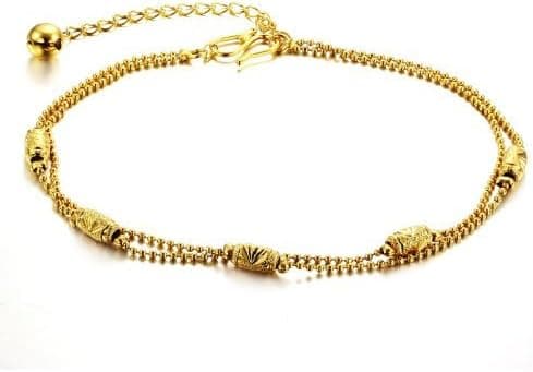 Adjustable Gold Plated Double Bead Link Foot Chain Women's Anklet Bracelet
