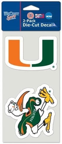 University Of Miami (Florida) Die Cut Decal Set Of Two 4x4