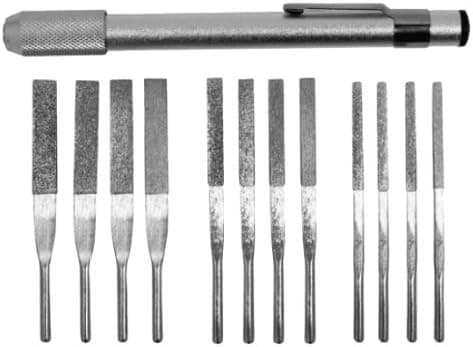 12pc Diamond File Set with Universal Aluminum Body Handle with Pocket Clip: Grit:120, 180, 300 & 400