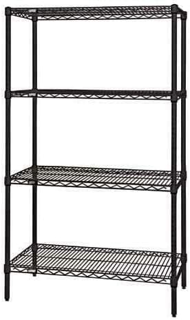 Quantum H/D 74"H 4-Shelf Wire Shelving Kit, 800lb, WR74, NSF, Black EPOXY