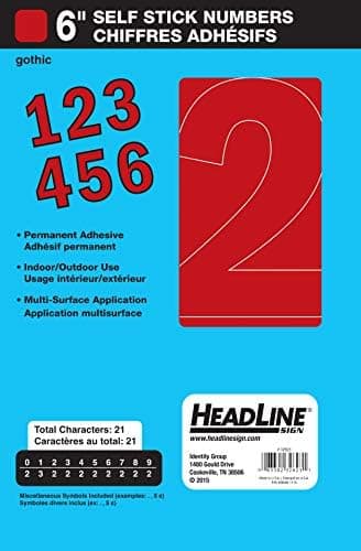 Headline Sign 32623 Stick-On Vinyl Numbers, Red, 6-Inch