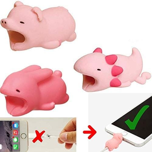 Embrium 3 Pcs Cable Bite Protectors (Rabbit, Axolotl, Pig) Cute Animal Cord Compatible with Apple iPhone (5, 5S, SE, 6, 6S, 7, 8, X)