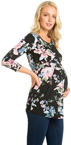 My Bump Women's 3/4 SLV Front Pleated Maternity Top(Made in USA)