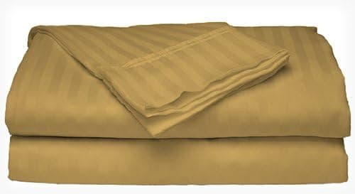 London Home Queen Size 300 Thread Count 100% Cotton Sateen Dobby Stripe Sheet Set - Gold