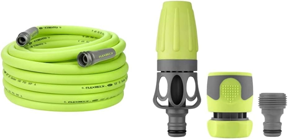 Flexzilla Garden Hose, 3/4 in. x 75 ft., Heavy Duty, Lightweight, Drinking Water Safe - HFZG675YW & Garden Hose Nozzle Kit, 3-Piece - HFZGAK01