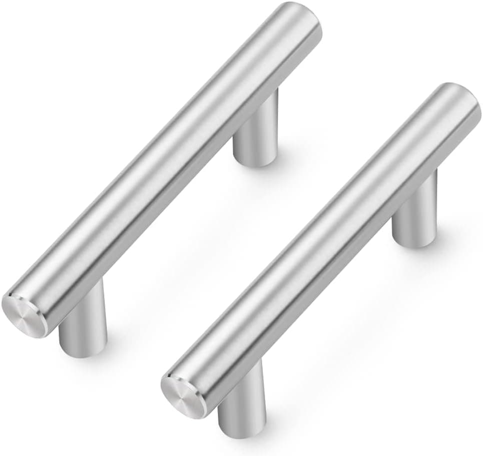 Ravinte 10 Pack T Bar 2-1/2 Inch Hole Center Kitchen Cabinet Pulls, Modern Brushed Nickel Stainless Steel Cabinet Handles, 4 Inch Overall Length Kitchen Hardware for Cupboard Drawer and Kitchen Drawer