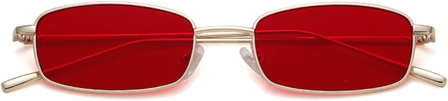 ADE WU Retro Narrow Rectangle Sunglasses for Women Men, Vintage 90s Small Metal Square Glasses Colored Tint Lens