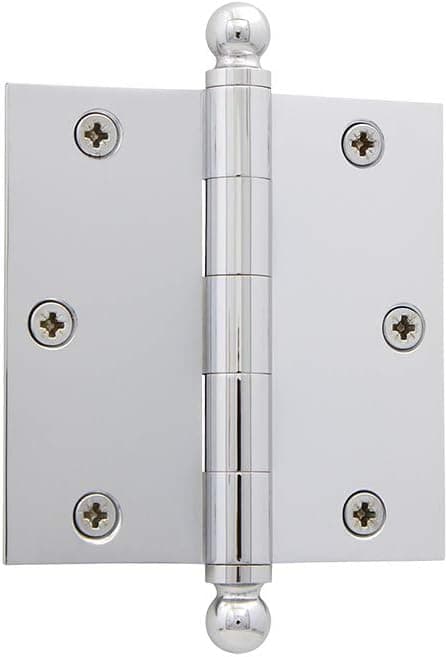 Nostalgic Warehouse 728347 3.5" Ball Tip Residential Square Corners Door Hinge, Bright Chrome
