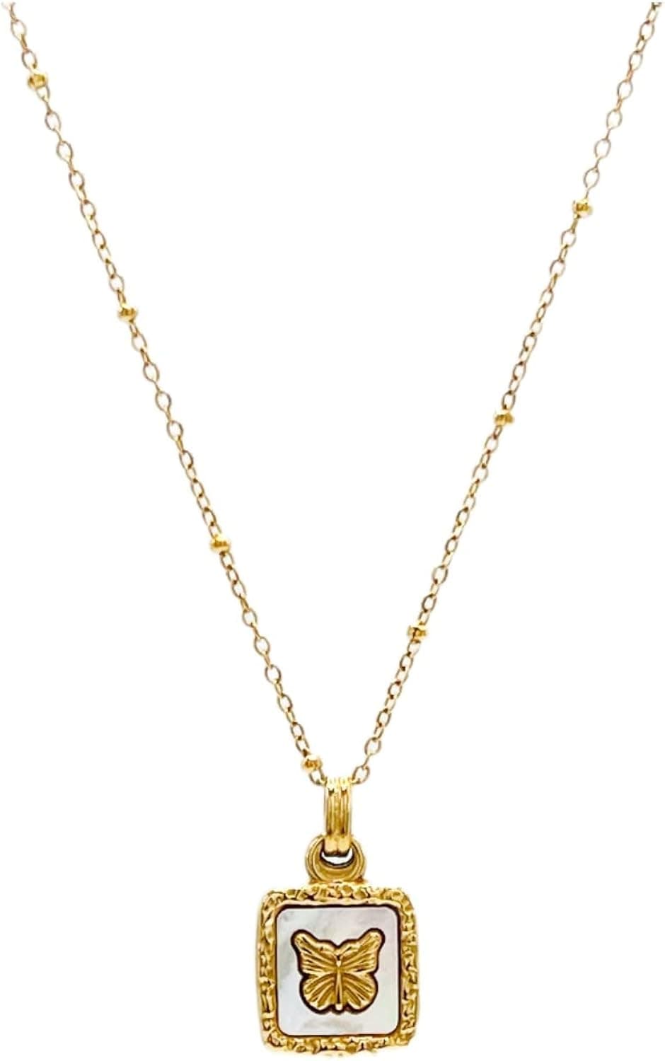 Butterfly Pearl Dainty Heart Pendant Necklace for Women | 18K Gold Plated Hypoallergenic Waterproof Tarnish Free