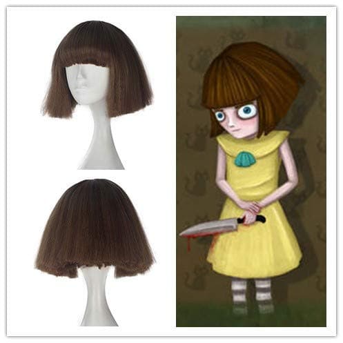 The Game Fran Bow Cosplay Wigs Synthetic Short Brown Hair with Bangs Natural Straight Short Bob Heat Resistant Wig for Women Girls Halloween Party Show