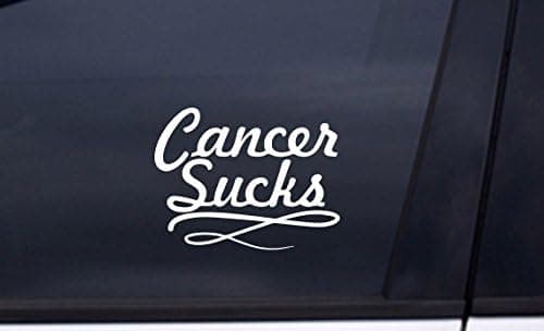 CANCER SUCKS vinyl car Sticker 4"x5.5" WHITE awareness ribbon breast emblem patch Decal