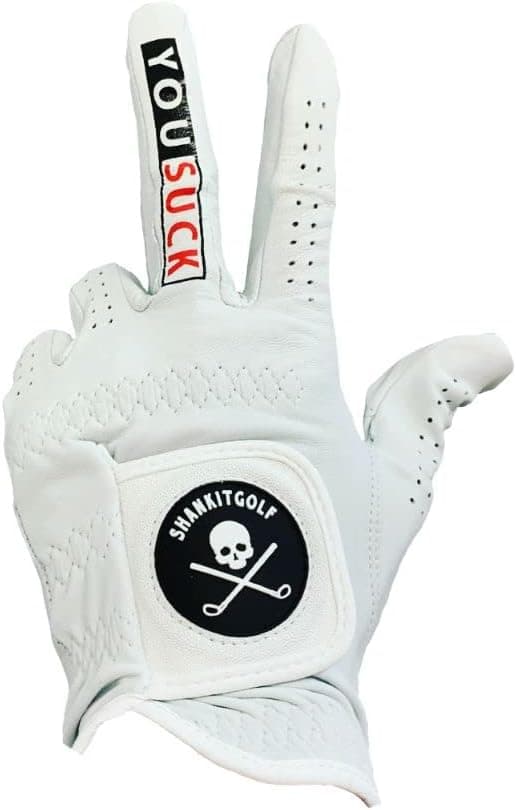 SHANKITGOLF You Suck Funny Golf Glove - Pro Made Cabretta Leather Compression-Fit Glove for Men and Women, Breathable, Lasting Stable Grip, Super Soft, Golf Gift