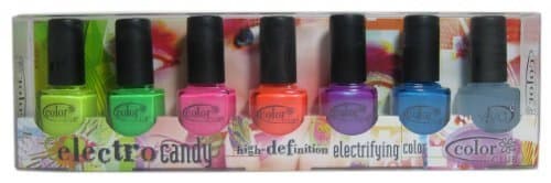 Color Club Electro Candy Neon Collection Nail Lacquer/Polish 7pc One Each of 6 Best Selling Neons + Vivid Top Coat- .6oz Each