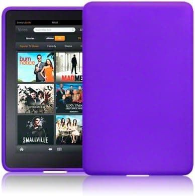 AMAZON KINDLE FIRE SILICONE SKIN CASE - PURPLE, WITH QUBITS MICROFIBRE CLEANING CLOTH