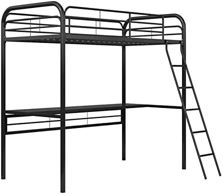 DHP Bed, Twin Size Frame, Metal/Black Desk Loft,