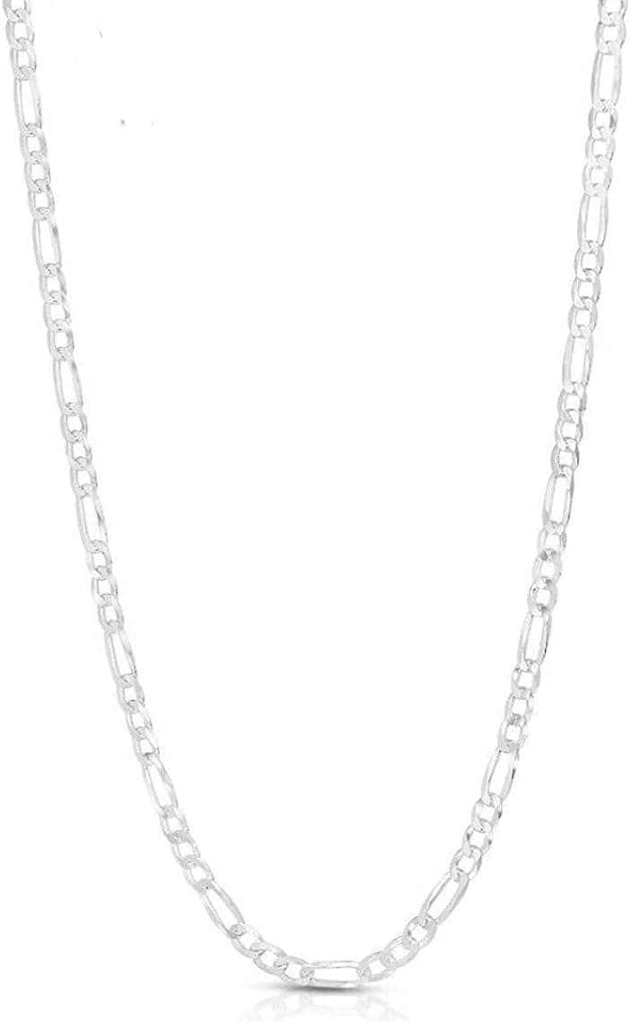 Premium Italian 925 Sterling Silver Figaro Chain Necklace For Men and Women, Mens Sterling Silver Chain , Womens Sterling Silver Necklace, Official 925 Italy Stamp, 3MM-4.5MM, 16-30 | Next Level High Shine Jewelry Craftsmanship, Comfort HYPOALLERGENIC