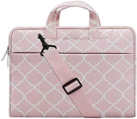MOSISO Canvas Geometric Pattern Shoulder Bag Compatible with 13 inch Laptop, Pure Light Pink Grid