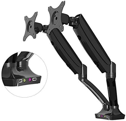 M6HU Dual Arm LCD Stand,Full Motion Desk Mount with Swivel Gas Spring Arm,8.8-22 lbs Weight-Bearing/per arm for Most 10''-27'' Screens Include Curved LCDs