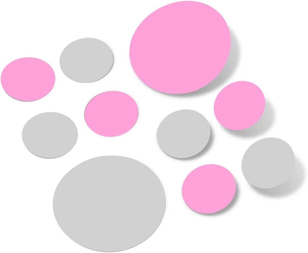 Light Grey / Pink Vinyl Wall Decals (30 Decals) - Polka Dots Stickers - Removable Adhesive Safe on Smooth or Textured Walls Round Circles Bathroom Kids Room Birthday Gift Classroom Playroom Nursery Decor Peel and Stick