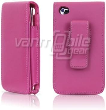 VMG For Apple iPod Touch 4 iTouch 4 (4th Gen) Flip Cover Lateral Leather Belt Clip Holster Protective Carrier Case Cover - HOT PINK