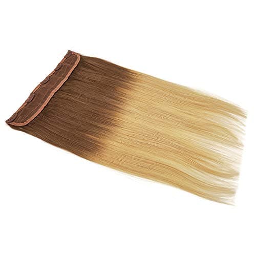 One Piece 5 Clips Quad Weft Clip in Remy Human Hair Extensions Silky Straight Half Head Clip on Real Hair (18" 75g, T10/22)