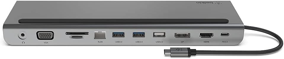 Belkin USB C Hub, 11-in-1 Multi-Port Laptop Dock with 4K HDMI, DP, VGA, USB C Docking Station with 100W Power Delivery, USB A, Gigabit Ethernet, SD, MicroSD, 3.5mm Port For MacBook Pro, Air and More