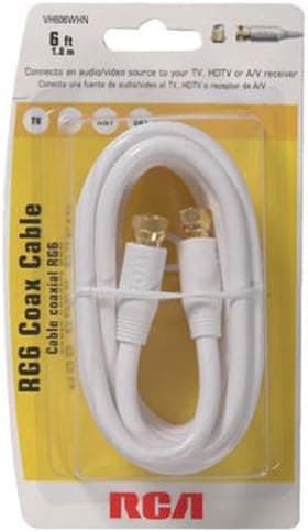 RCA 6' RG-6 Digital Coaxial Cable with Gold Plated F Connectors (White)