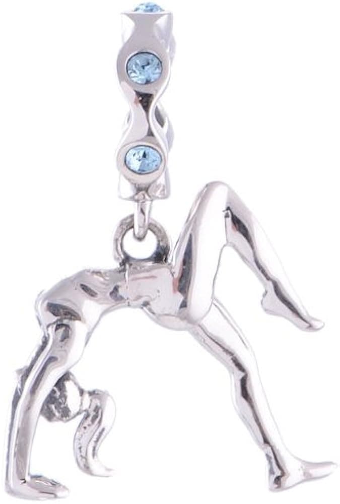 Everbling Girl Gymnast with CZ Dangle 925 Sterling Silver Bead Fits European Charm Bracelet