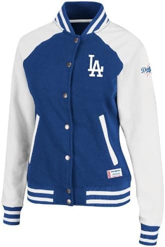 MLB Los Angeles Dodgers Women's Pumped Up Varsity Jacket, Royal Heather/White