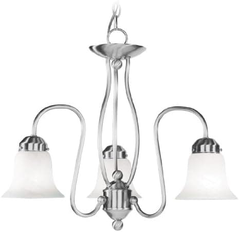 Livex Lighting 4145-91 Chandelier with White Alabaster Glass Shades, Brushed Nickel