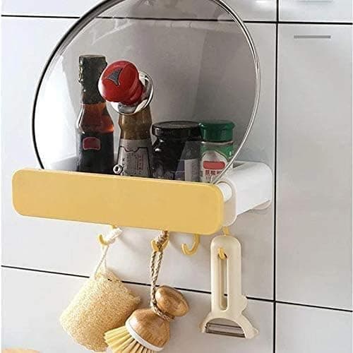 HomeV-Free Retractable Shelf Concealed Washbasin Stand,Floating Shelf Wall Mounted Non-Drilling Adhesive Bathroom Organizer Ledge Shelf for Kitchen Bathroom Home (Yellow)