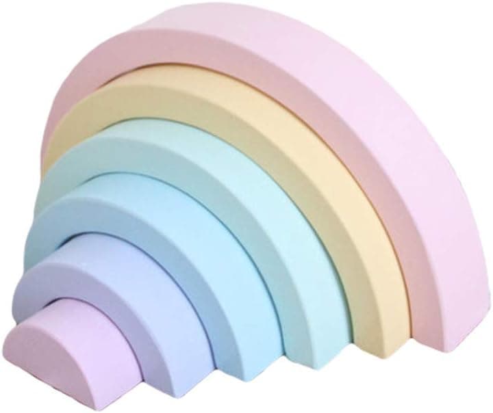 Wenini Wooden Rainbow Stacking Toy Large Nesting Puzzle Blocks Educational Learning Toys/ Creative Colorful Building Blocks/ Wooden Rainbow Arch Bridge (B)