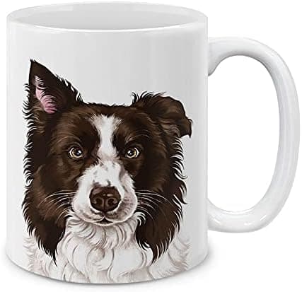 MUGBREW Cute Chocolate White Border Collie Dog Full Portrait Ceramic Coffee Mug Tea Cup, 11 OZ