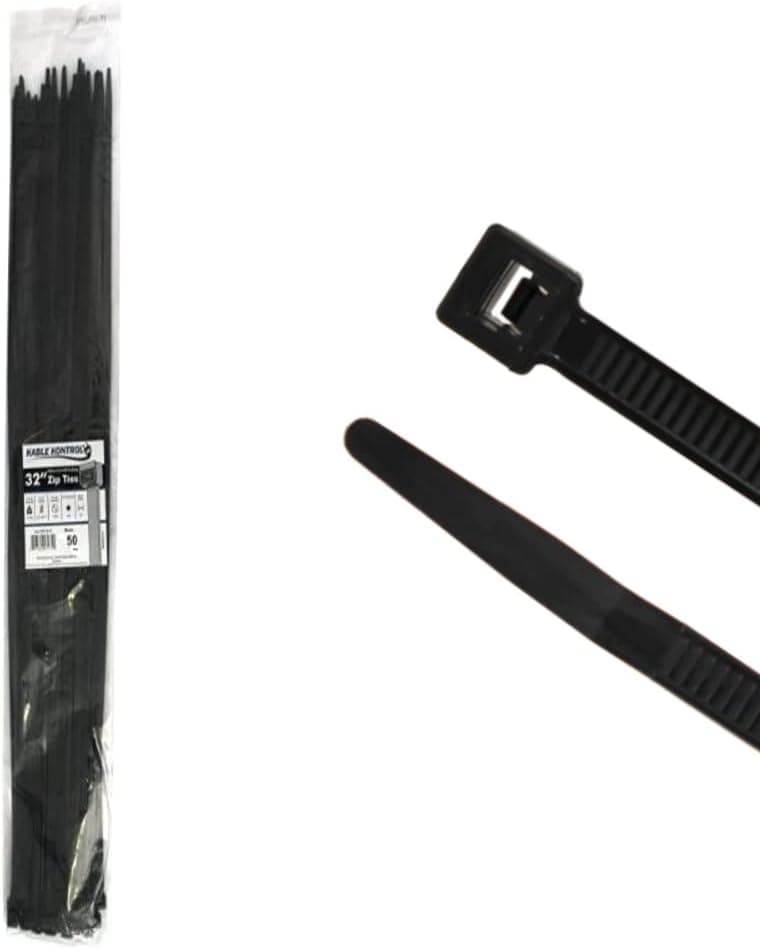Kable Kontrol Heavy Duty Cable Zip Ties 50 Pcs 32 Inch Black, 175 Lbs Tensile Strength, Self-locking UV Resistant Plastic Nylon Wire Ties, for Indoor or Outdoor Use