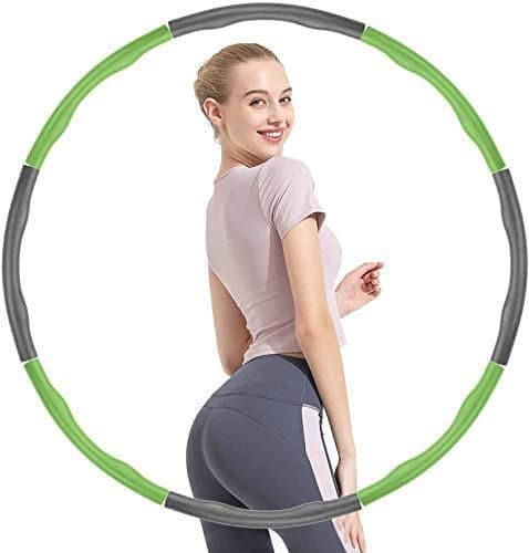 MYJ Hoola Hoops for Adults Weight Loss, Weighted Exercise Hoop for Exercise and Fitness, 8 Sections Adjustable Weights, Weighted Hoola Hoop for Adults and Home (Green and Grey)