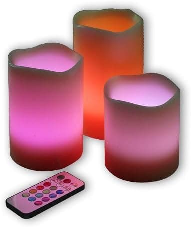 Primogiorno Battery Operated Roseo Flameless Color-changing LED Candle Light Set, With Remote Control & Timer Feature, Set of 3, Creating Romance Atmosphere W/Your Lovers