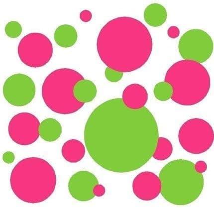 Set of 130 Hot Pink and Lime Green Polka Dots Wall Graphic Vinyl Lettering Decal Stickers Wall Decal