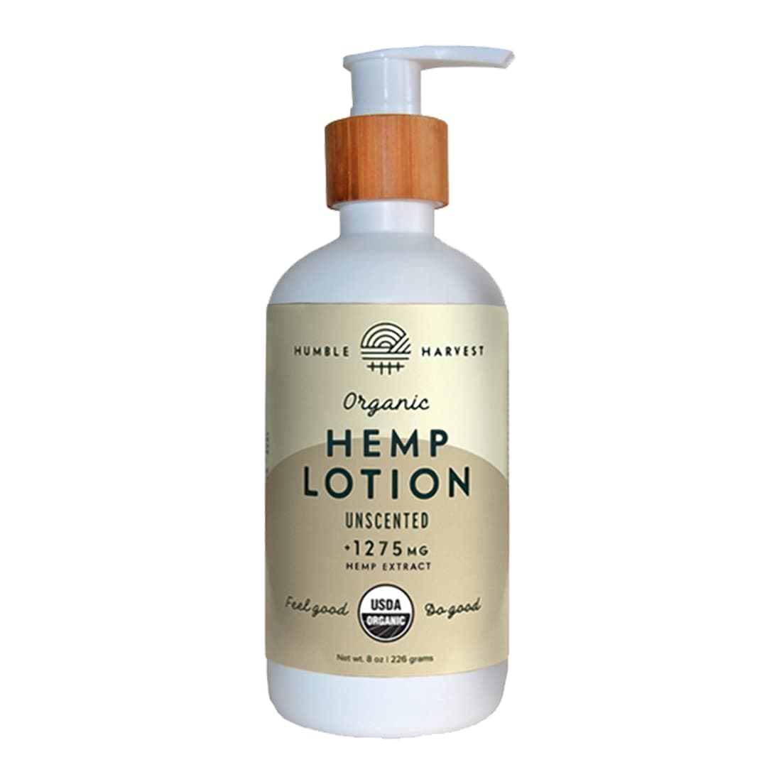 Humble Harvest Organic Hemp Body Lotion, 1275mg, Unscented - Certified USDA Organic, Non-GMO, Supports Skin Elasticity & Rejuvenation, Residue-Free, 8 Ounce Bottle