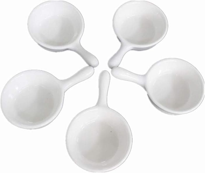 Leoyoubei 5 Packs Sauce Dish,Side Dishes 1 Oz White Porcelain Dipping Bowls/Soy Sauce Dishes/Appetizer Spoons Ketchup,BBQ Sauce,Sushi Soy Sauce-Stackable Ramekins with Handle Grip