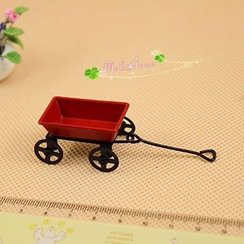1/12 Scale Dollhouse Miniature Metal Little Red Wagon Kids Room Decor;3.4x1.9x3.0cm