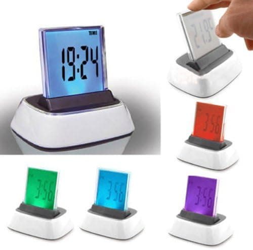 Qich 7 Colors Change LED Desktop Design Digital Alarm Clock Display Date Time Calendar + Thermometer