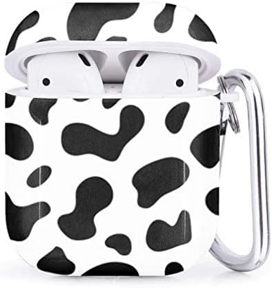 Compatible with Airpods 2 & 1 – Shockproof TPU Gel Portable Protection Soft Case Cover Skin with Carabiner Clip Keychain (Animal Print Dalmatians)