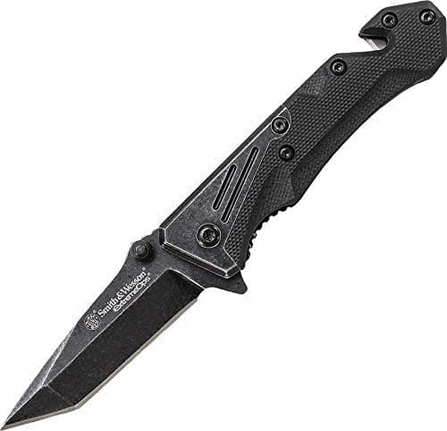 Smith & Wesson Extreme Ops CK405 5.84in High Carbon S.S. Folding Knife with a 2.35in Tanto Blade and G-10 Handle for Outdoor, Tactical, Survival and EDC