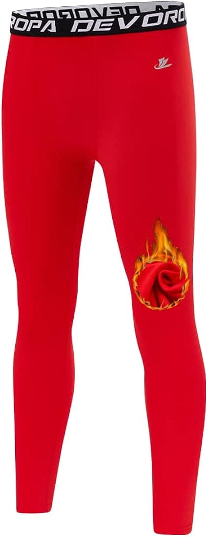 DEVOROPA Youth Boys' Compression Leggings Sports Tights Fleece Lined Thermal Base Layer Pants